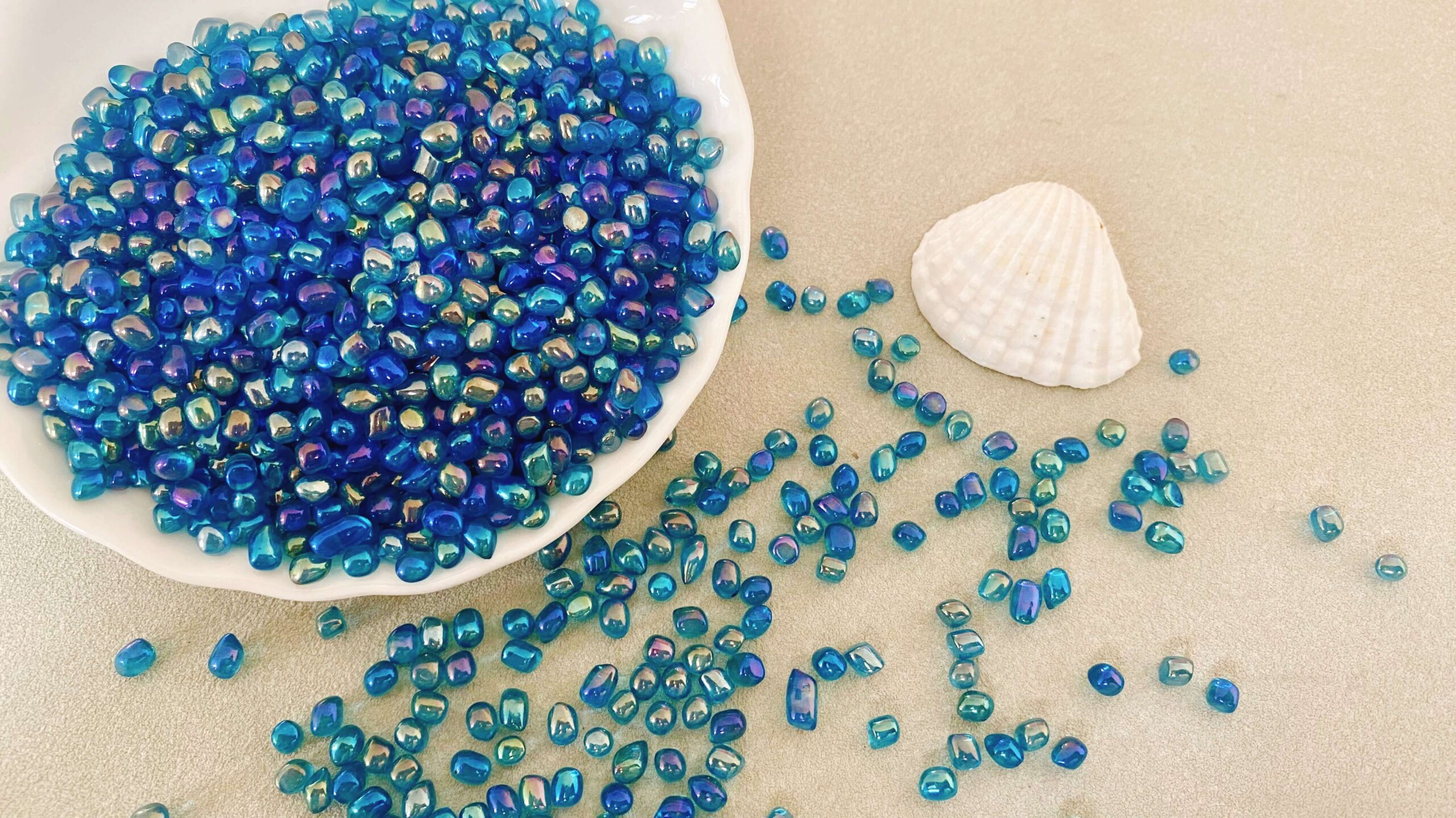 irregular pool glass beads iridescent blue color